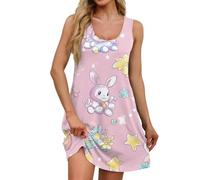 Easter Dress Women 2025 Sleeveless Dress Animal Rabbit Graphic Print U Neck Mini Tank Dresses with Pockets Personalised Gifts,Pink,M,u1929w