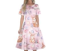 Easter Dresses for Women UK Cute Rabbit and Egg Printed Short Sleeve Tank Dresses Lounge Crew Neck Swing Tee Shirt Dress Summer Casual Loose Fit Midi Dress Funny Outfits(Royal Blue, S)