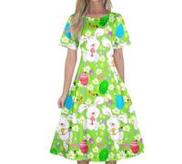 Easter Dresses for Women UK Cute Rabbit and Egg Printed Short Sleeve Tank Dresses Lounge Crew Neck Swing Tee Shirt Dress Summer Casual Loose Fit Midi Dress Funny Outfits(Royal Blue, S)