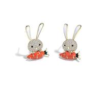 Easter Earrings for Women Asymmetric Earrings Rhinestone Pearl Rabbit Carrot Easter Stud Earrings for Women Holiday Easter Jewelry Gifts, Zinc, No Gemstone