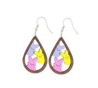 Easter Earrings for Women, Cute Bunny Rabbit Wooden Dangle Earrings - Colorful Handmade Lightweight Hollow-Out Drop Earrings, Easter Party & Spring Festival Gift, M, Metal Wood, alloy