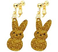 Easter Earrings for Women, Screw Back, Clip on, Non Pierced, Spring Funny Acrylic Bunny Holiday Dangle Jewelry, Sparkle Colorful Rabbit, Blue Purple Green Yellow Pink Red