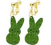 Easter Earrings for Women, Screw Back, Clip on, Non Pierced, Spring Funny Acrylic Bunny Holiday Dangle Jewelry, Sparkle Colorful Rabbit, Blue Purple Green Yellow Pink Red