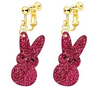Easter Earrings for Women, Screw Back, Clip on, Non Pierced, Spring Funny Acrylic Bunny Holiday Dangle Jewelry, Sparkle Colorful Rabbit, Blue Purple Green Yellow Pink Red