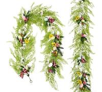 Easter Egg and Floral Garland 2m Artificial Spring Flower Berry Wreath Pastel Multicolor Hanging Table Centerpiece DIY Decor for Mantel Wall Party Event Home