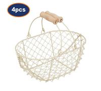 Easter Egg Basket Cream Metal Wood Handle Kids Egg Hunt Party Decoration 4Pcs