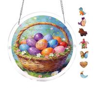 Easter Egg Basket Scene 7.8x7.8Inch Round Acrylic Hanging Puzzle | Creative Home Accent with Visual Appeal
