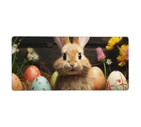 Easter Egg Bunny Desk Mat 16 X 35.5 in, Large Gaming Mouse Pad Extended XXL Mouse Mat with Stitched Edges Non-Slip Long Desk Pad Protector, Waterproof Desktop Computer Keyboard Mat