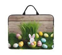 Easter Egg Bunny Grass Wooden Print 14in Laptop Case Sleeve Bag â€“ Portable Handle, Business Travel, Commuting, Accessory Pocket