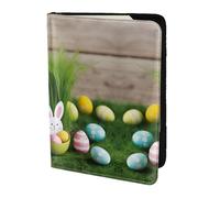 Easter Egg Bunny Grass Wooden Print 5.5in Passport Travel Document Wallet Case Stylish Secure Men Women For Travelers, Black, One Size
