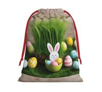 Easter Egg Bunny Grass Wooden Print Present Bag, Reusable Organizer For Holiday Celebrations, Xmas Party Favors