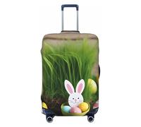 Easter Egg Bunny Grass Wooden Print Suitcase Decoraitve Covers Washable Suitcase Cover Travel Luggage Accessories, Black, M
