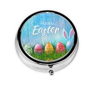 Easter Egg Bunny Grass Wooden This Small, Round, Three-Compartment Travel Pill Box is Perfect for Storing Daily medications, Vitamins, and on-The-go.