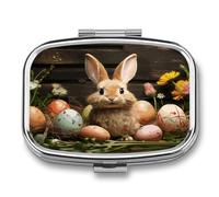 Easter Egg Bunny Pill Box Medicine Pill Organizer Small Pill Case Travel Pill Container Portable Pill Case for Pocket 2 Compartment Pill Holder Pill Boxes for Travel