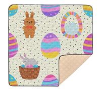 Easter Egg Bunny Rabbit Beige Large Non-Slip Baby Play Mat for Indoor Outdoor Portable Infant Play Activity Mat for Babies Infants Toddlers, 50'' x 50''