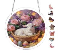 Easter Egg Candle Rose Bouquet 7.8x7.8Inch Round Acrylic Hanging Puzzle | Creative Home Accent with Visual Appeal