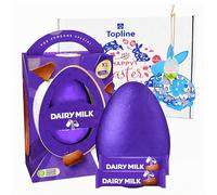 Easter Egg Chocolate Hamper for Easter Gifts - Large Dairy Milk Chocolate Egg with 2 Dairy Milk Bars 242g & Topline Hanging Decoration. Great Gift Box for Kids Egg Hunt