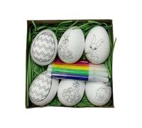 Easter Egg Coloring Kit DIY, 6 Foam Eggs with Pre-Printed Patterns and Colored Markers, Creative Craft Set for Kids, Easter Decorations, Party Favors, Egg Hunt Supplies, Gift Box with PVC Cover (G)