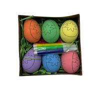 Easter Egg Coloring Kit DIY, 6 Foam Eggs with Pre-Printed Patterns and Colored Markers, Creative Craft Set for Kids, Easter Decorations, Party Favors, Egg Hunt Supplies, Gift Box with PVC Cover (E)