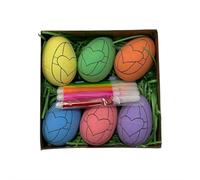 Easter Egg Coloring Kit DIY, 6 Foam Eggs with Pre-Printed Patterns and Colored Markers, Creative Craft Set for Kids, Easter Decorations, Party Favors, Egg Hunt Supplies, Gift Box with PVC Cover (D)