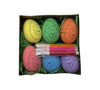 Easter Egg Coloring Kit DIY, 6 Foam Eggs with Pre-Printed Patterns and Colored Markers, Creative Craft Set for Kids, Easter Decorations, Party Favors, Egg Hunt Supplies, Gift Box with PVC Cover (B)