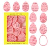 Easter Egg Cookie Cutters Set - Pink Food Grade Silicone Molds with Delicate Patterns, Easy Release Baking Tools