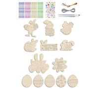 Easter Egg Crafts Kit - 8cm DIY Painting Set, Wooden Bunny Ornament, Creative Wind Chime Making Kit With Paint Brushes Rhinestones Ribbons For Holiday Crafts Parties Classrooms Family Easter Activitie