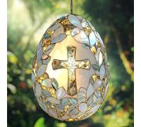 Easter Egg Cross Sun catcher,2025 New Easter Cross Sun catcher Stained Glass Ornaments Hanging Sun Catchers Window Light Catchers,Garden Window Decor,Stained Glass Garden Decor