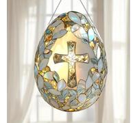 Easter Egg Cross Suncatcher,Easter Egg Acrylic Suncatcher Window Hanging,Stained Glass Style Window Hanging Sun Catcher,Sun Catcher for Indoor Outdoor Garden Patio Decor1