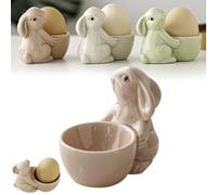 Easter Egg Cups, Cute Ceramic Egg Holder, Bunny Shaped Easter Eggs Display Stand, Kitchen Cutlery Decoration for Hard Soft Boiled Eggs(Pink)