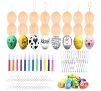 Easter Egg Decorations, Plastic Easter Crafts for Kids to Paint, 24 Pcs Eggs to Decorate with 12 Color Pens and Ropes, 6cm Hanging Ornament Set for Painting DIY Tree (Brown)