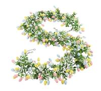 Easter Egg Garland, 6.8ft Easter Wreath, Artificial Colored Eggs Spring Floral Vine Ornaments with Flower Easter Decorations for Spring, Fireplace, Table, Mantle, Wall, Indoor, Outdoor (A)