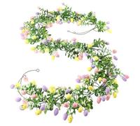 Easter Egg Garland Decorations, 2 Pieces Artificial Easter Egg Garland Decor, Rustic Spring Decorations For Home Indoor Party Wall Fireplace Mantel Stairs