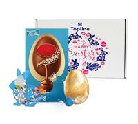 Easter Egg Hamper - Luxury Milk Chocolate Egg with Salted Caramel Truffles 260g Chocolates Gift Box and Wooden Topline Easter Decoration, Easter Gifts for Women