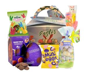 Easter Egg Hunt Hamper for Kids - Bulk Easter Eggs & Sweets Gift Box for Boys & Girls - Includes Buttons Chocolate Egg, Mini Eggs, Gummy Rabbits, Jelly Bunny & Easter Lollipops
