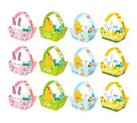 Easter Egg Hunt Paper Baskets with Handles, 12pcs Easter Basket With Handle, Children Party Favour Gift Boxes Sweet Candy Chocolate Bags with Colorful Easter Bunny Egg Patterns