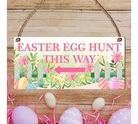 Easter Egg Hunt This Way - Directional Wooden Decor Plaque with Vibrant Spring Garden Design, Unique Marker for Egg Hunt Adventures, Celebration Display for Joyful Discovery and Welcoming Atmosphere