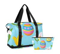 Easter Egg Lilies Blue Flower Overnight Bag with Wet Pocket Adjustable Strap Gym Bag for Trekking Waterproof for Men Women