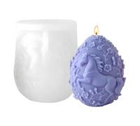 Easter Egg Mould, 3D Egg Shape with Embossed Horse and Flowers Design | Easter Candle Shapes Heat Resistant Silicone - For Making Chocolate, Fondant, Pastry, Soap,