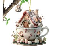 Easter Egg Ornament - Coffee Cup House Pendant, Flat 2d Acrylic Easter Ornament, Coffee Cup House Hanging Decoration | Suitable for Tree Car Rearview Mirror Backpack Party Holiday Celebration