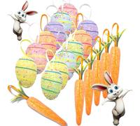 Easter Egg Ornaments and Carrot Hanging Ornaments,Easter Decorations 12Pcs Colorful Foam Easter Eggs and 6Pcs Carrots Glitter DIY Craft Artificial Easter Tree Decor for Easter Basket Spring Home Party