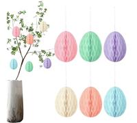 Easter Egg Ornaments Set - Spring Hanging Decor Pack, Six Piece Lightweight Egg Baubles With Smooth Gloss Finish Reusable Seasonal Accent Collection, Pastel Holiday Decoration Accessories