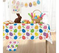 Easter Egg Plastic Waterproof Tablecloth: 137×274CM Multicolor Easter Egg Bunny Table Cover Spring Floral Wipe Clean Rectangle Table Cloth Decorations for Spring Themed Holiday Party Supplies(2 Pcs)