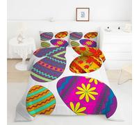 Easter Egg Queen Duvet 10.5 Tog, Pop Art Style Microfiber Bedding Set, 1 Quilt 220x220cm and 2 Pillowcases 50x75cm, All Year Round Comforter for Cozy Nights TY400