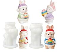 Easter Egg Rabbit Candle Moulds, 3D Rabbit Hug Egg Candle Silicone Mold, 2Pcs Cute Bunny Epoxy Resin Casting Mould, DIY Rabbits Figurine Art Crafts for Candles Making Handmade Soap Gift Craft Easter