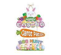 Easter Egg Rabbit Hanging Rack At The Front Door Of The Home Decorated With A Rainbow Birthday Card Banner. A Cheerful Easter Decoration For Indoor Space. Lasting Surprise Birds Glass (C, One Size)