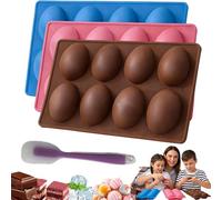 Easter Egg Silicone Mold for Baking, 8 Cavity Easter Egg Moulds, Non-Stick Easy Release Easter Chocolate Moulds, Silicone Moulds for Chocolate, Cake, Jello, Ice Cream, Dessert (3Pcs-A)