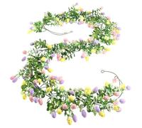 Easter Egg - Six Eight Feet Spring Vine Easter Mantle Garland Colourful Artificial Hanging Wall Decoration Fireplace Mantel Decoration Party Wall Decoration