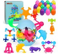 Easter Egg Stuffer, Kid Suction Toys for 3 Year Olds, 50 Pcs Sensory Sucker Toy with Storage Eggshell, Toddler Travel Window Stress Release Game, Children Gifts for Boys Girls Age 4-8, Birthday Easter