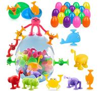 Easter Egg Stuffers, Suction Toys, 40Pcs Kids Building Toys Sensory Sucker Toy, Baby Animal Shape Stress Release Travel Window Toy, Toddler Gift with Storage Eggshell for 3 4 5 Years Old Boys Girls